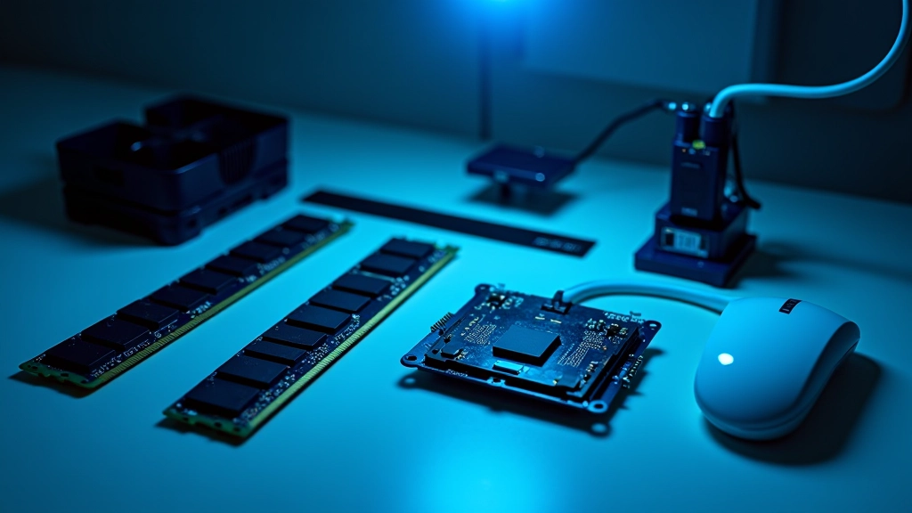 Componentes internos de computadora con disipador térmico y RAM, iluminación clara de estudio