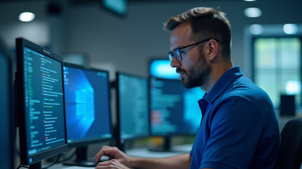 Técnico analizando código de error en pantalla de diagnóstico, escritorio limpio con notas técnicas